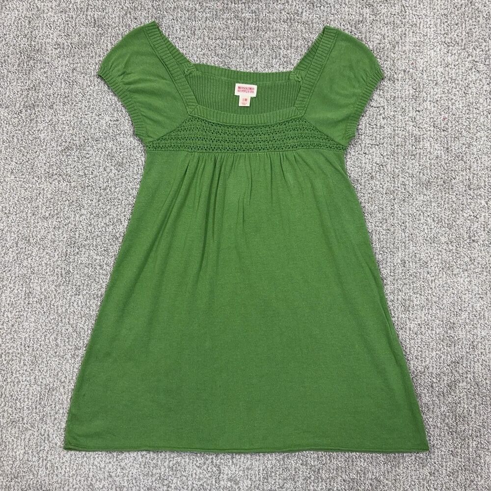 Y2K Mossimo Babydoll Top Womens Medium Green Knit Sweater Empire Waist Casual